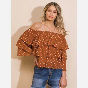 Off-Shoulder Polka Dot Top – Ruffled Bodice with Cotton Lining